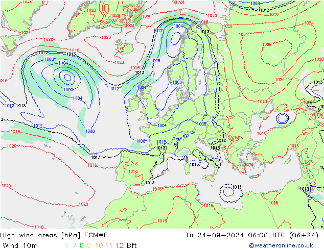 Izotacha ECMWF wto. 24.09.2024 06 UTC