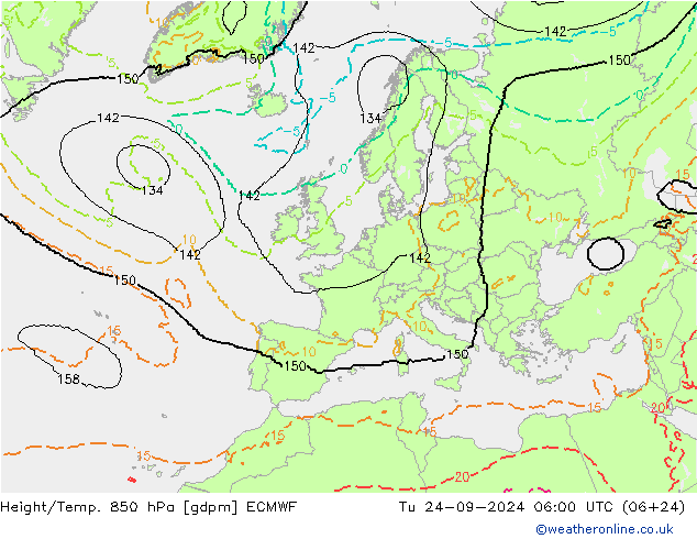 Height/Temp. 850 гПа ECMWF вт 24.09.2024 06 UTC