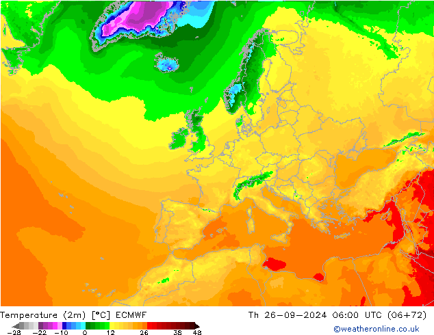 Temperature (2m) ECMWF Čt 26.09.2024 06 UTC