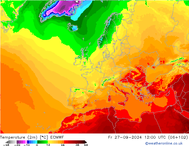 Temperatura (2m) ECMWF Sex 27.09.2024 12 UTC