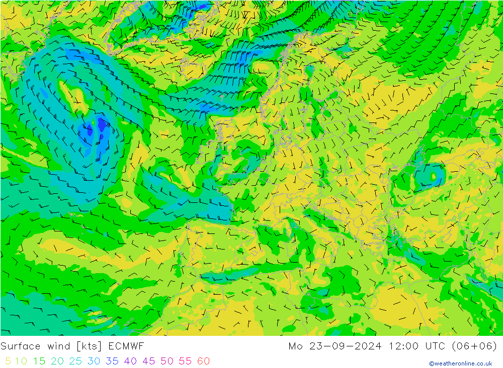 Vento 10 m ECMWF lun 23.09.2024 12 UTC