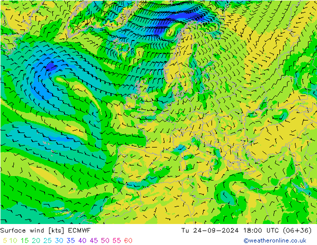 Vent 10 m ECMWF mar 24.09.2024 18 UTC