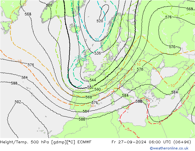 Height/Temp. 500 hPa ECMWF Fr 27.09.2024 06 UTC