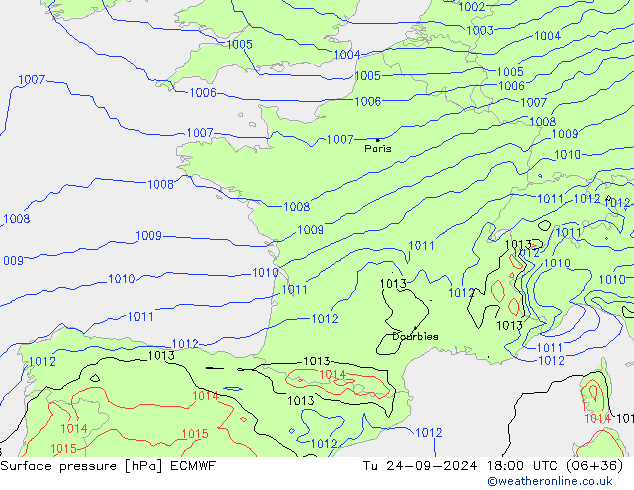 Presión superficial ECMWF mar 24.09.2024 18 UTC