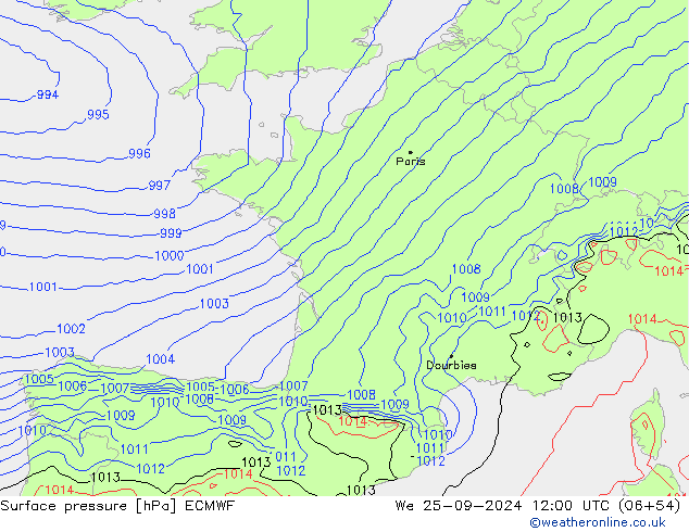 pression de l'air ECMWF mer 25.09.2024 12 UTC