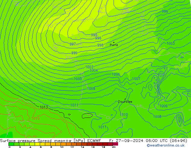 Bodendruck Spread ECMWF Fr 27.09.2024 06 UTC