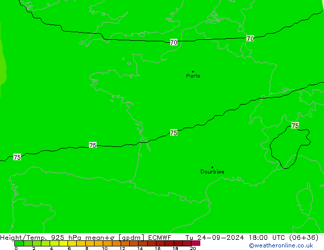 Height/Temp. 925 hPa ECMWF wto. 24.09.2024 18 UTC