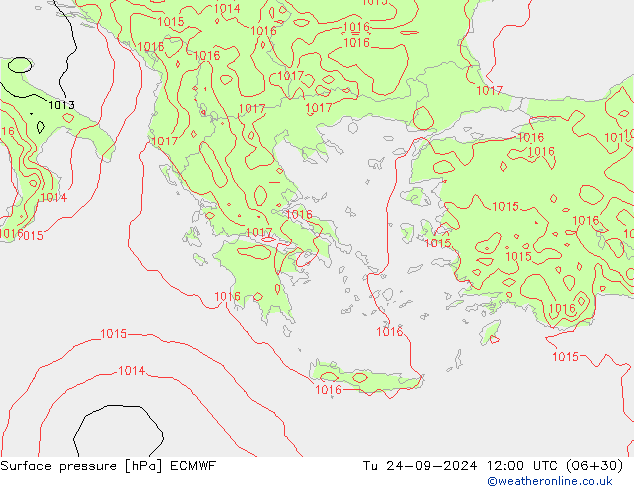 Surface pressure ECMWF Tu 24.09.2024 12 UTC