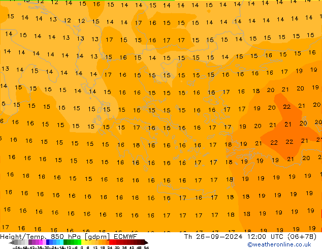 Height/Temp. 850 гПа ECMWF чт 26.09.2024 12 UTC