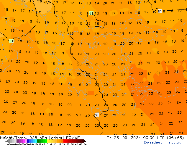 Height/Temp. 925 hPa ECMWF  26.09.2024 00 UTC