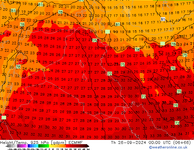 Height/Temp. 925 hPa ECMWF  26.09.2024 00 UTC