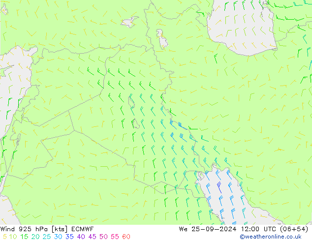 Vent 925 hPa ECMWF mer 25.09.2024 12 UTC