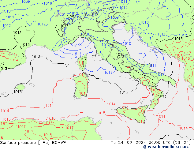 Pressione al suolo ECMWF mar 24.09.2024 06 UTC