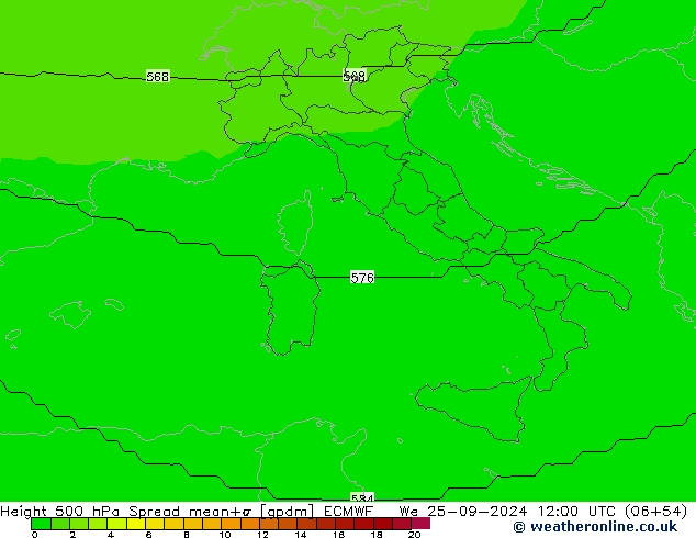 Height 500 hPa Spread ECMWF  25.09.2024 12 UTC