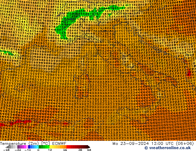 карта температуры ECMWF пн 23.09.2024 12 UTC