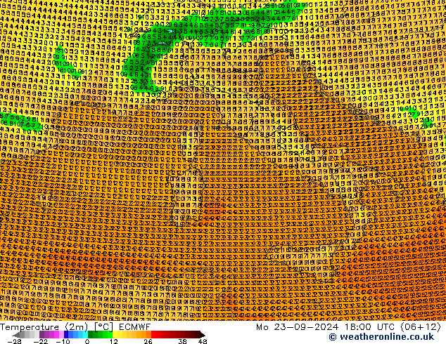 Temperature (2m) ECMWF Mo 23.09.2024 18 UTC