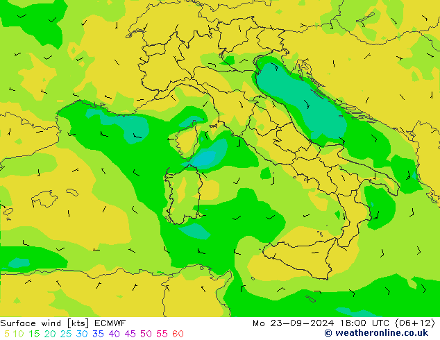 Rüzgar 10 m ECMWF Pzt 23.09.2024 18 UTC