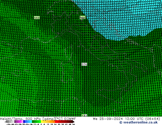 Height/Temp. 500 hPa ECMWF St 25.09.2024 12 UTC