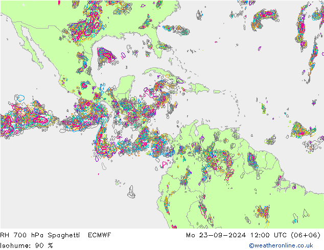 RH 700 hPa Spaghetti ECMWF Mo 23.09.2024 12 UTC