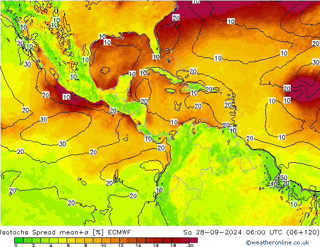 Isotachs Spread ECMWF Sa 28.09.2024 06 UTC