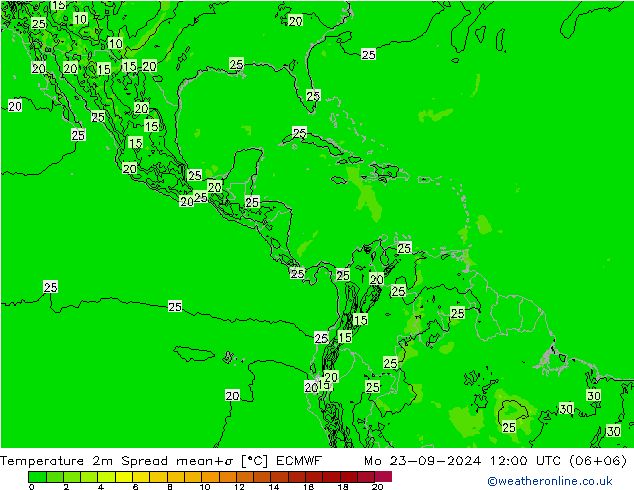 température 2m Spread ECMWF lun 23.09.2024 12 UTC