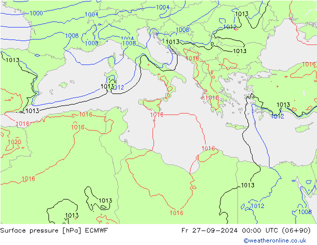 Presión superficial ECMWF vie 27.09.2024 00 UTC