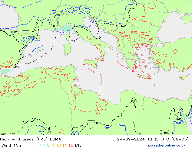 Windvelden ECMWF di 24.09.2024 18 UTC