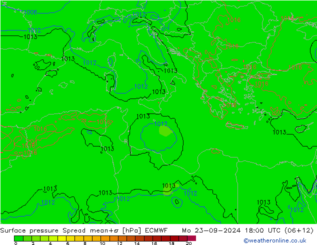 Surface pressure Spread ECMWF Mo 23.09.2024 18 UTC