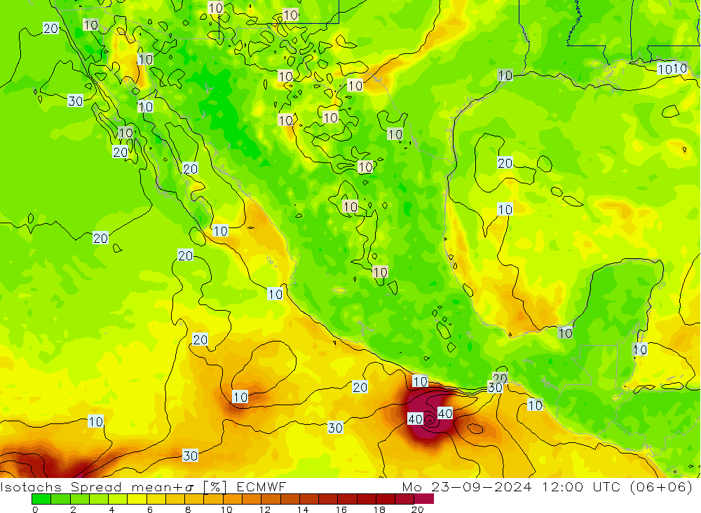 Izotacha Spread ECMWF pon. 23.09.2024 12 UTC