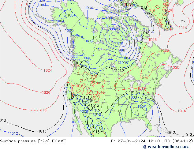 Luchtdruk (Grond) ECMWF vr 27.09.2024 12 UTC