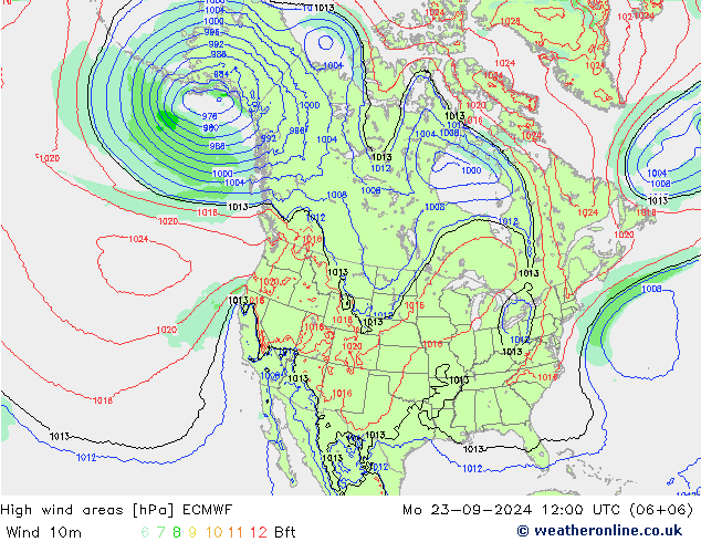 High wind areas ECMWF пн 23.09.2024 12 UTC