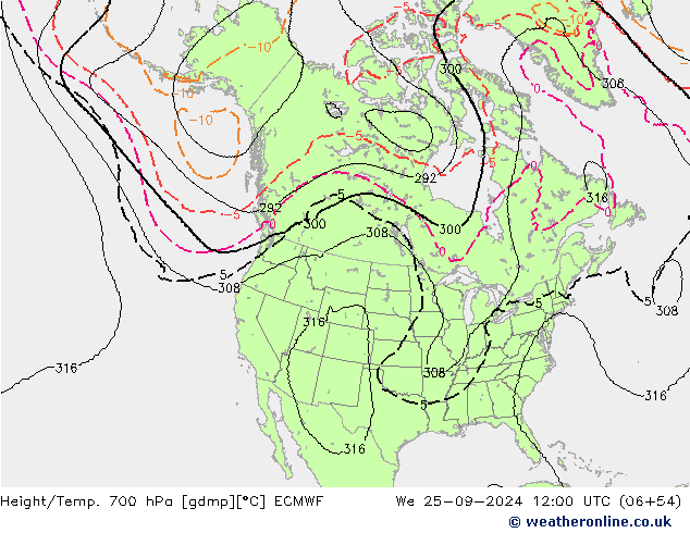 Height/Temp. 700 hPa ECMWF We 25.09.2024 12 UTC