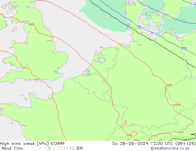 High wind areas ECMWF So 28.09.2024 12 UTC