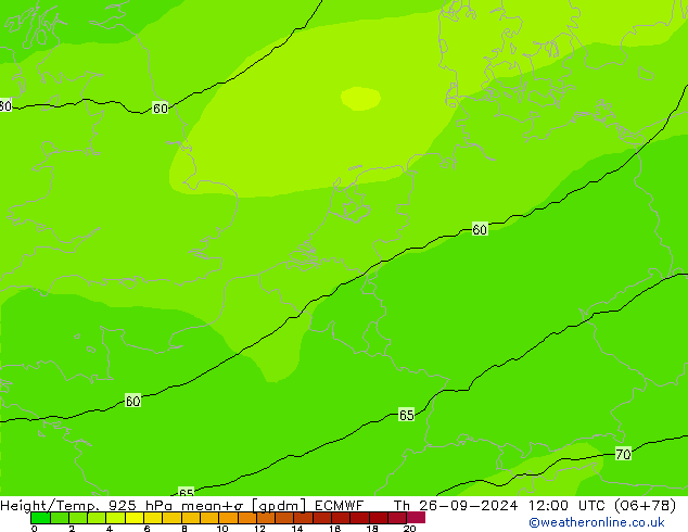 Geop./Temp. 925 hPa ECMWF jue 26.09.2024 12 UTC