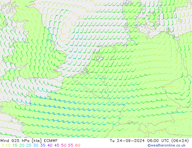 Wind 925 hPa ECMWF Di 24.09.2024 06 UTC