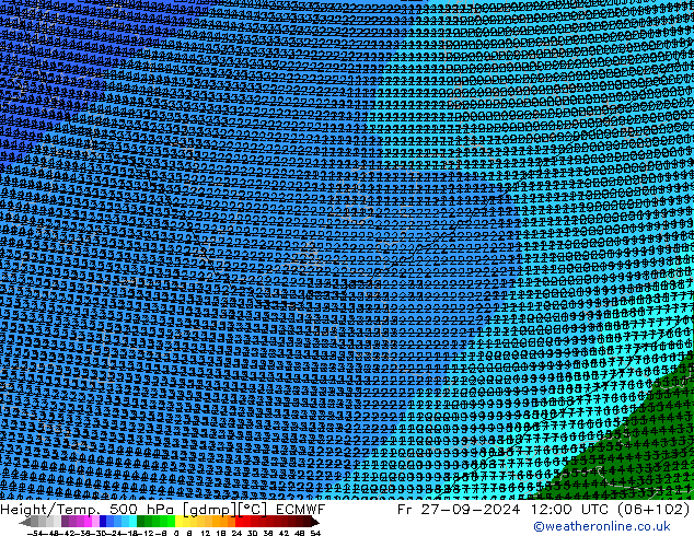 Yükseklik/Sıc. 500 hPa ECMWF Cu 27.09.2024 12 UTC