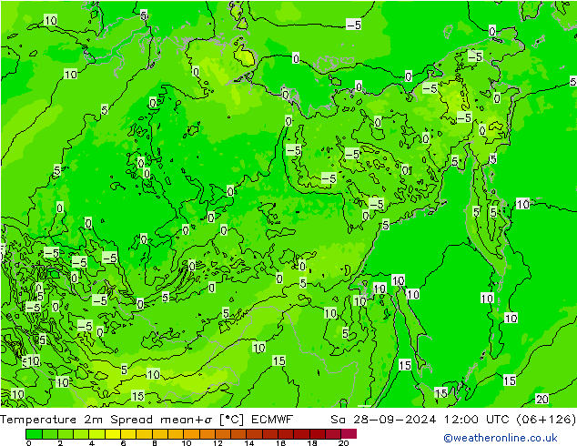 Temperaturkarte Spread ECMWF Sa 28.09.2024 12 UTC