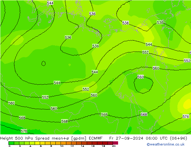 Height 500 hPa Spread ECMWF pt. 27.09.2024 06 UTC