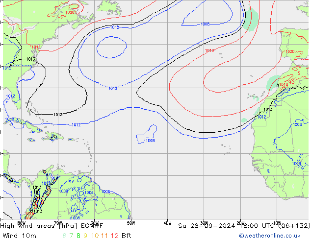 High wind areas ECMWF So 28.09.2024 18 UTC