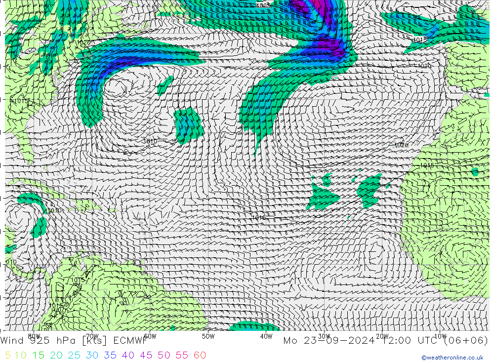 Rüzgar 925 hPa ECMWF Pzt 23.09.2024 12 UTC