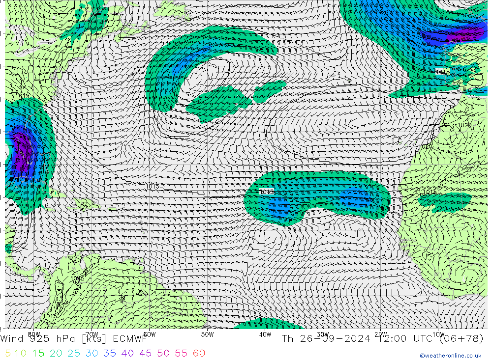 Wind 925 hPa ECMWF Th 26.09.2024 12 UTC