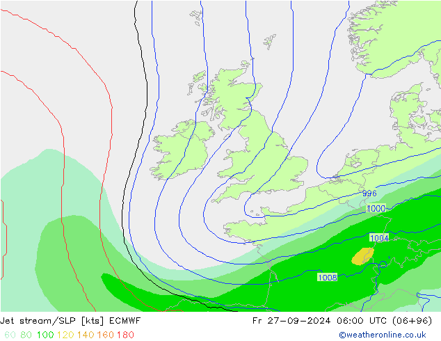 Jet stream/SLP ECMWF Fr 27.09.2024 06 UTC