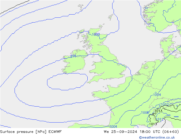 Surface pressure ECMWF We 25.09.2024 18 UTC