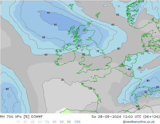 RH 700 hPa ECMWF So 28.09.2024 12 UTC