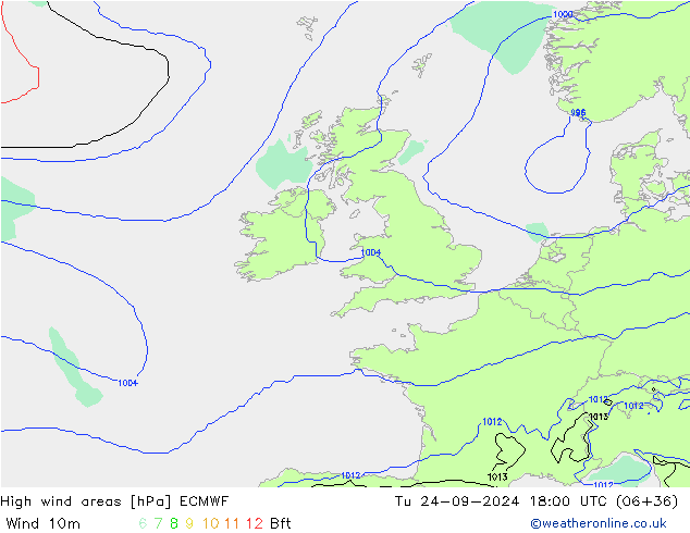 yüksek rüzgarlı alanlar ECMWF Sa 24.09.2024 18 UTC