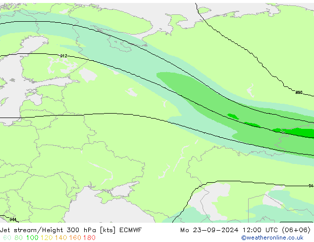 Jet stream/Height 300 hPa ECMWF Po 23.09.2024 12 UTC