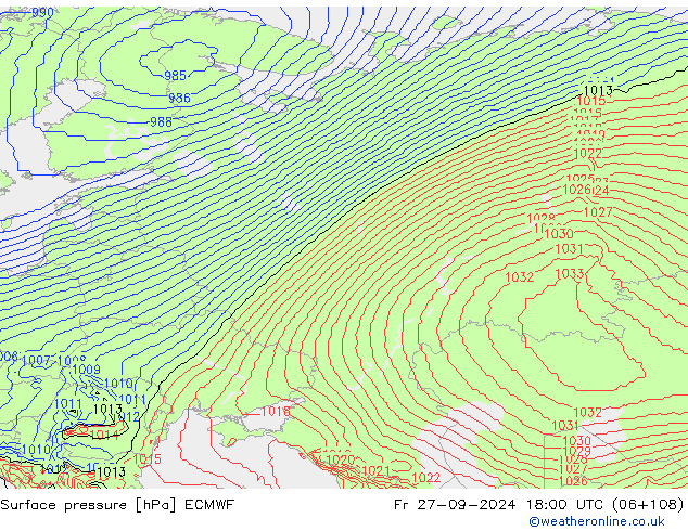 Pressione al suolo ECMWF ven 27.09.2024 18 UTC