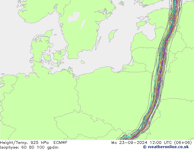 Yükseklik/Sıc. 925 hPa ECMWF Pzt 23.09.2024 12 UTC