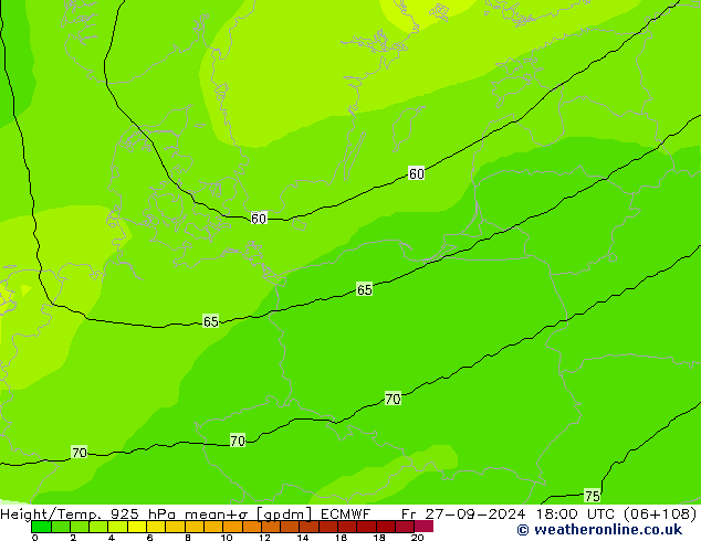 Height/Temp. 925 hPa ECMWF ven 27.09.2024 18 UTC