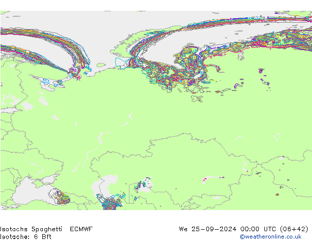 Eşrüzgar Hızları Spaghetti ECMWF Çar 25.09.2024 00 UTC